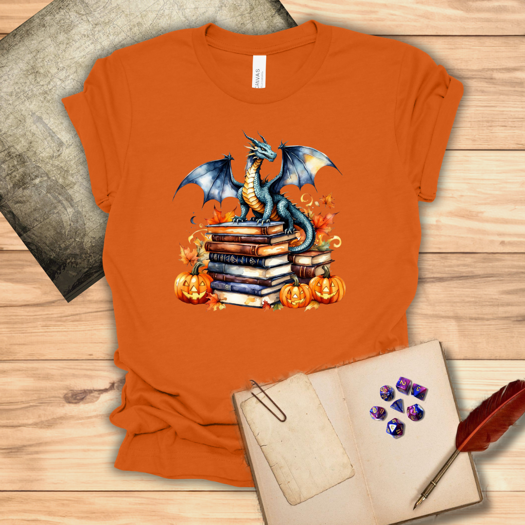 Dragon studying spell books