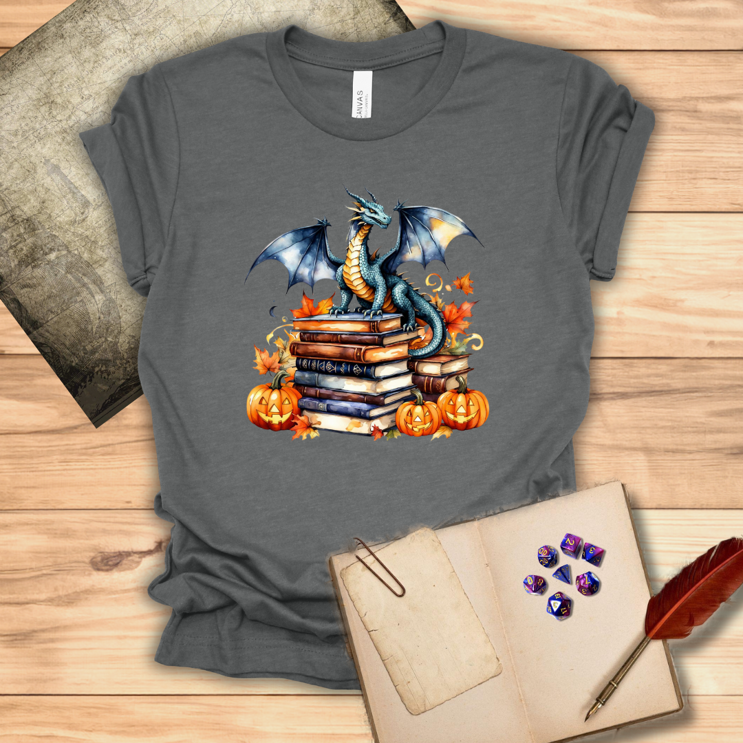 Dragon studying spell books