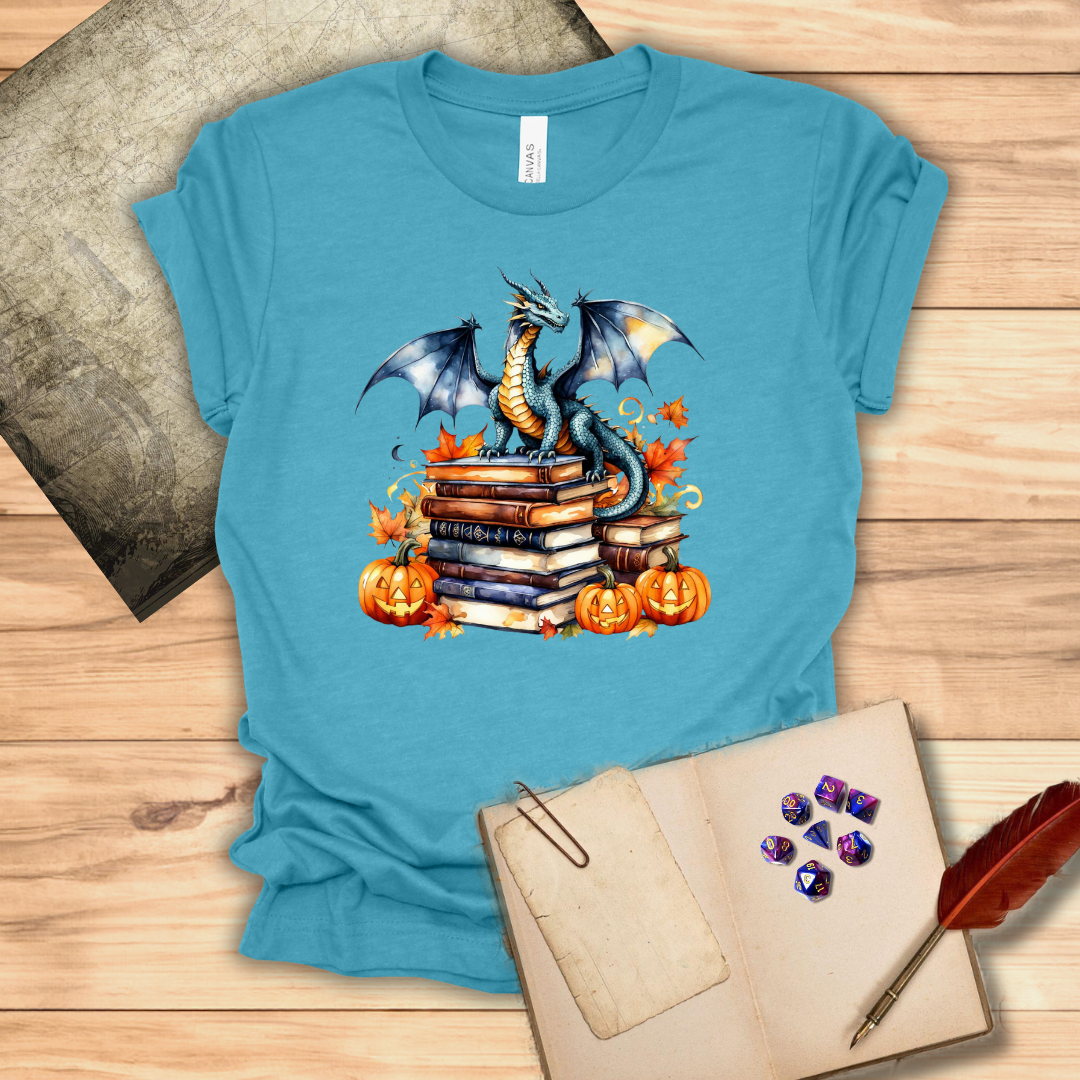 Dragon studying spell books